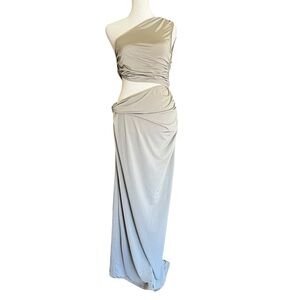 JADE SWIM $280 Yana Cut-Out Goddess Ruched Twist Maxi Dress in Sea Salt Sz L USA